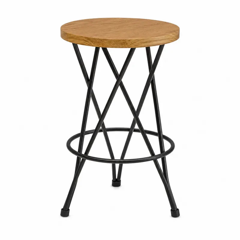 Sto?ek barowy okr?g?y drewno d?bowe stal czarna 65 cm