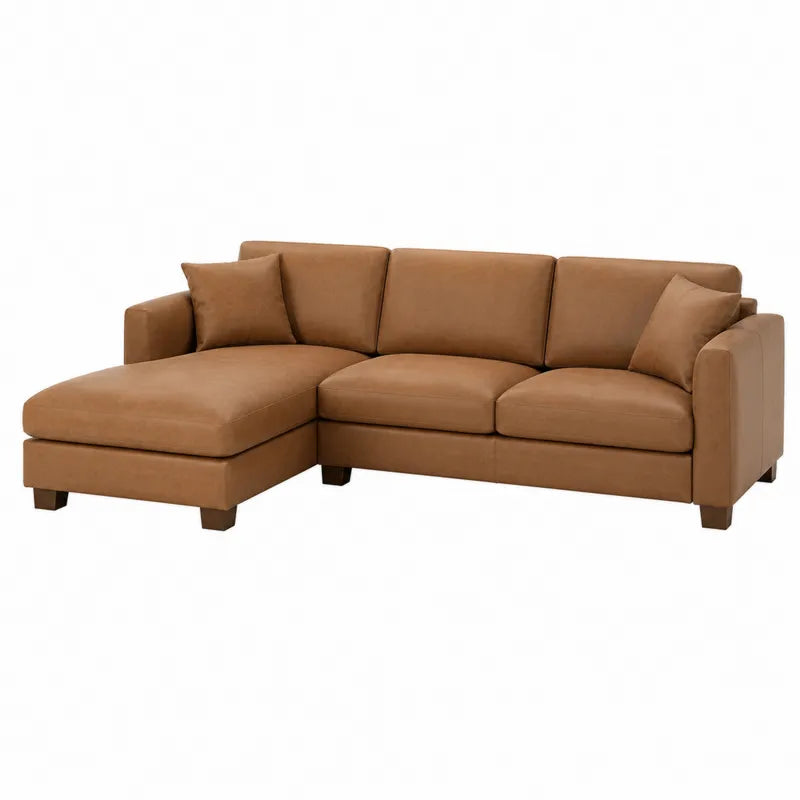 Naro?na sofa modu?owa z szezlongiem br?zowa ekosk¨®ra