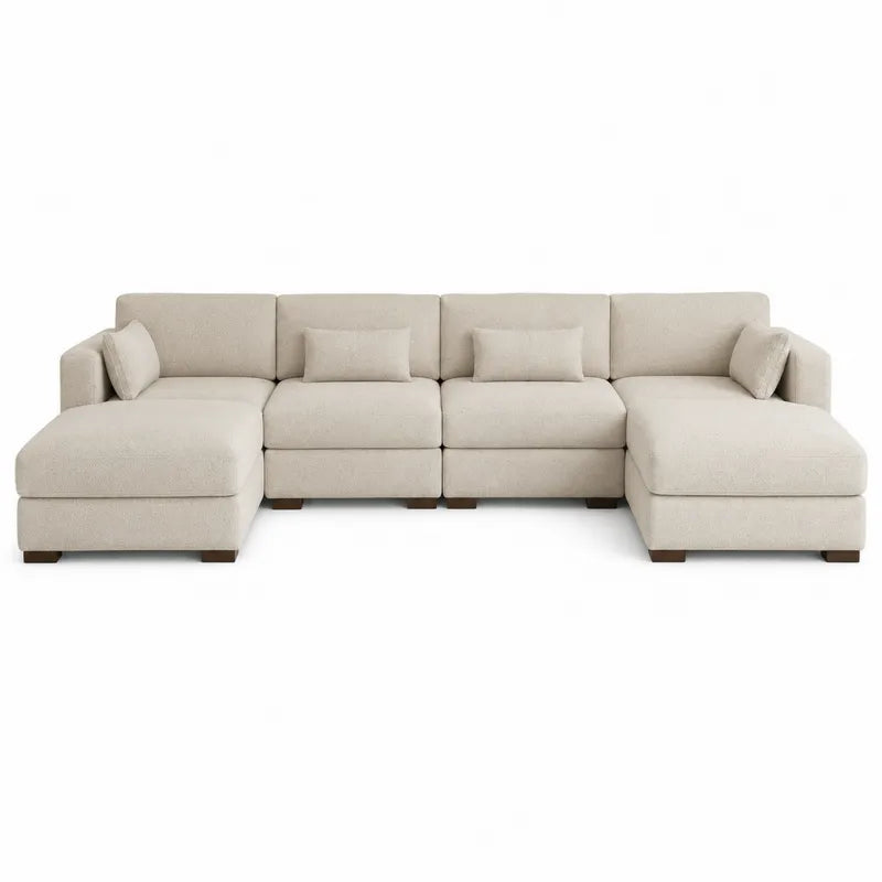 Sofa naro?na z tkaniny poliestrowej be?owa 320 cm