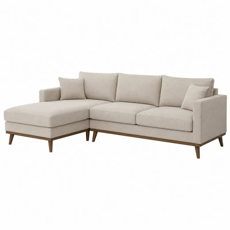 Sofa naro?na modu?owa lewa z tkaniny lnianej be?owej na drewnianej ramie