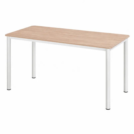 Biurko prostok?tne z MDF 140x60 cm, blat d?bowy i bia?e stalowe nogi
