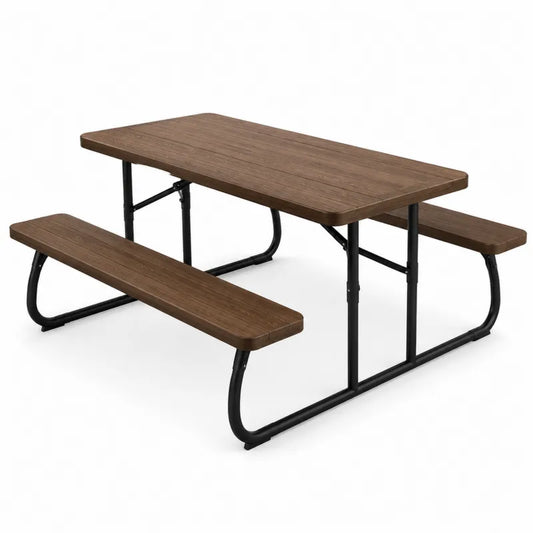 Zestaw piknikowy z ?awkami z drewna kompozytowego i stali, 150 cm