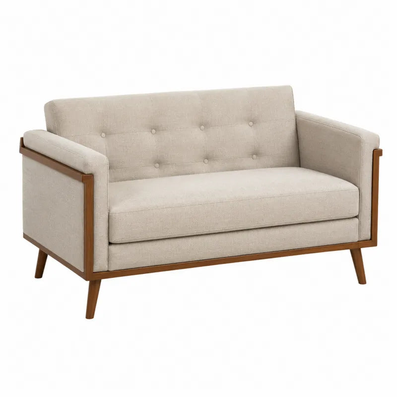 Dwuosobowa sofa z drewna i poliestru w kolorze be?owym