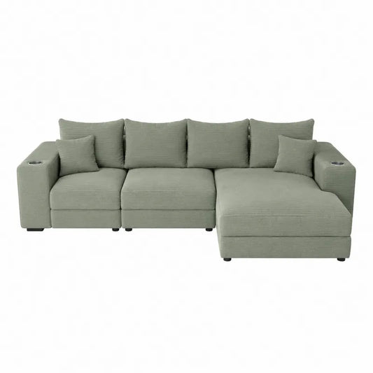 Modu?owa sofa naro?na z tkaniny lnianej w kolorze zielonym 300x180x85 cm