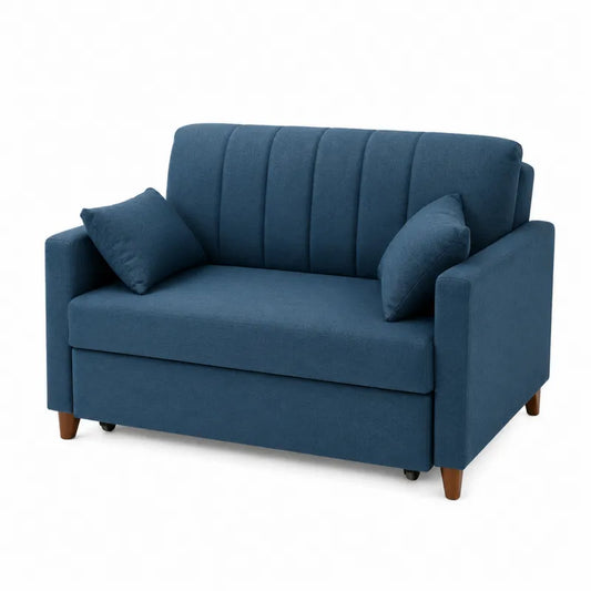 Niebieska sofa dwuosobowa z tkaniny, 140x85x90 cm