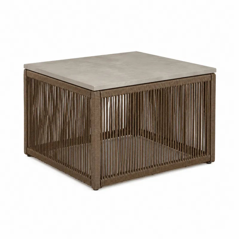Kwadratowy stolik ogrodowy 60x60 cm z betonowym blatem i ram? z lin