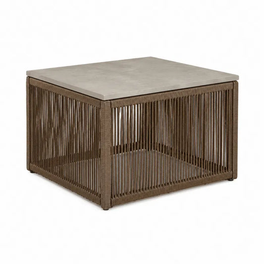 Kwadratowy stolik ogrodowy 60x60 cm z betonowym blatem i ram? z lin