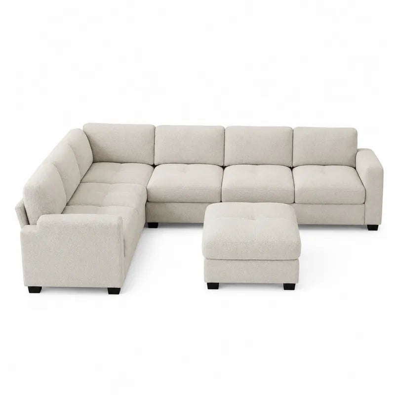 Be?owa modu?owa sofa L z tkaniny lnianej